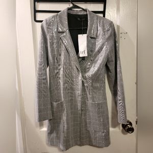 Zara trf collection sequined plaid snap front blazer NWT